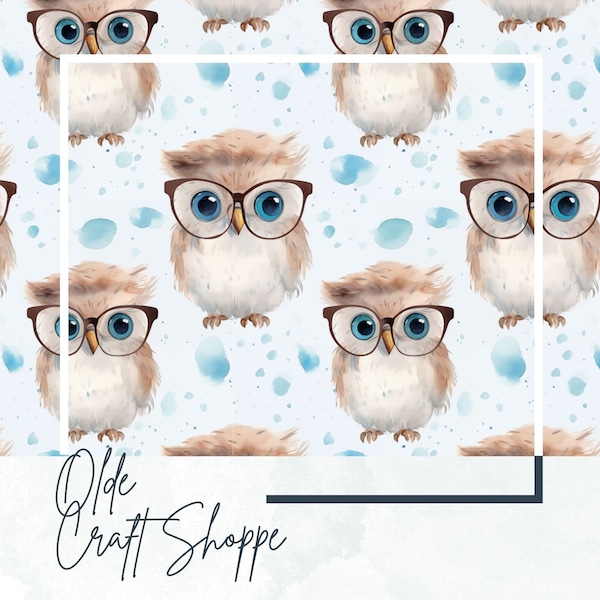 Seamless Pattern File, Watercolor Cute Baby Owl Wearing Glasses, Digital Paper, Textile Pattern, Baby Nursery, Fabric, PNG