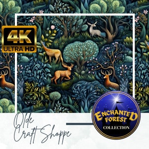 File di piastrelle con motivo ripetuto senza soluzione di continuità 4K Premium, creature del bosco nella magica foresta incantata, fiaba, stravagante, carta digitale, PNG