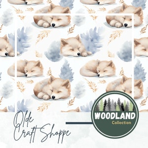 File di piastrelle con motivo ripetuto senza soluzione di continuità, cucciolo di lupo addormentato acquerello, animale creatura del bosco, foresta, carta digitale, PNG JPG