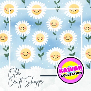 Nahtlose Musterdatei, Aquarell süsse Kawaii Frühlings Gänseblümchen, Digitales Papier Textil Stoff, Baby Kinderzimmer JPEG, PNG