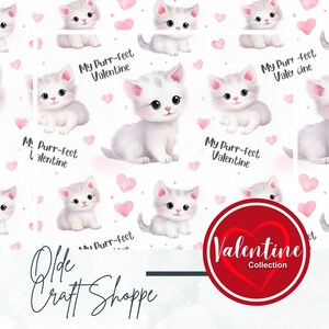 Seamless Pattern File, Kawaii Cute Kittens, My Purr-Fect Valentine, Cat, Anniversary, Valentine's Day, Digital Paper, Textile Pattern, PNG