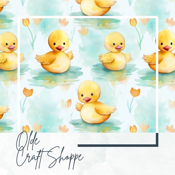 Seamless Pattern File, Watercolor Cute Yellow Ducklings, Baby Ducks, Farm Animal, Digital Paper, Textile Pattern, Baby Nursery Kids, JPG PNG