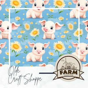Archivo de patrón sin costuras, lindo cerdo bebé de dibujos animados, lechón, animal de granja, papel digital, diseño de tela textil, JPG, PNG