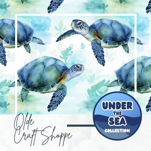 Seamless Pattern File, Beautiful Watercolor Sea Turtle, Ocean Life, Sea Creatures, Digital Paper, Textile Fabric Pattern, JPEG, PNG