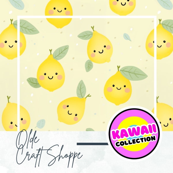 Seamless Pattern File, Cute Kawaii Cartoon Watercolor  Yellow Lemons, Fruit, Digital Paper Textile Pattern, Baby Nursery, Clothing, PNG