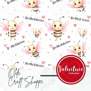 Seamless Pattern File, Kawaii Cute Bees and Hearts, Bee My Valentine, Anniversary, Valentine's Day, Digital Paper, Textile Pattern, PNG