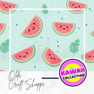 Archivo de patrón sin costuras, linda sandía de acuarela de dibujos animados Kawaii, fruta, patrón textil de papel digital, guardería para bebés, ropa, JPEG, PNG