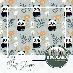 File di modello senza soluzione di continuità, acquerello carino cucciolo di panda e fiori di campo, animale creatura del bosco, foresta, carta digitale, tessile, PNG