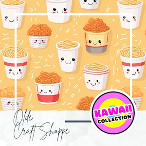 Archivo de patrón sin costuras, lindos fideos ramen japoneses de dibujos animados, kawaii, Asia, papel digital, tela textil, guardería para bebés, niños