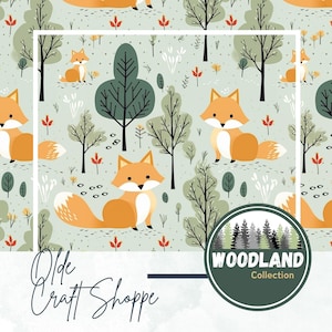 File di modello senza soluzione di continuità, simpatico cartone animato volpe nella foresta, animale creatura del bosco, foresta, carta digitale, design di tessuto tessile, cameretta per bambini, PNG