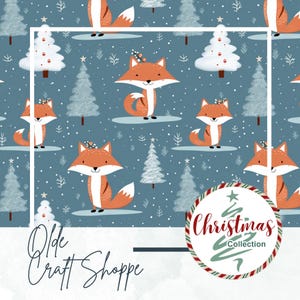 Aquarel schattige vos en bomen naadloos patroonbestand, schattige print, herhalende kersttegel, kerst digitaal papier, bosdier JPG PNG PDF