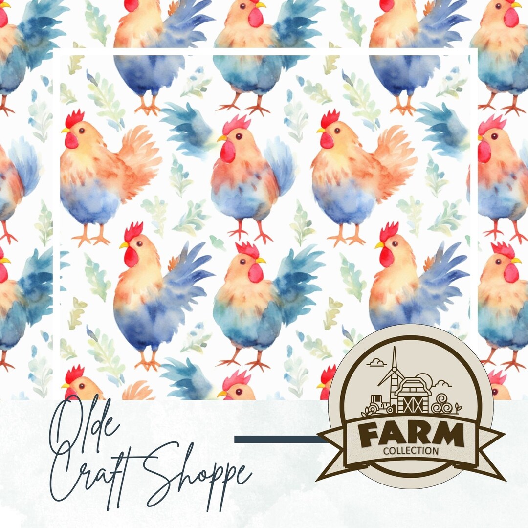 Chicken Repeat Pattern Seamless Repeating Pattern Tile File, Watercolor Chicken Hen on White ...