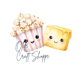 Cute Kawaii Popcorn and Butter Transparent Background PNG, Clipart, High Resolution, Food Pairs Perfect Couple | PP014