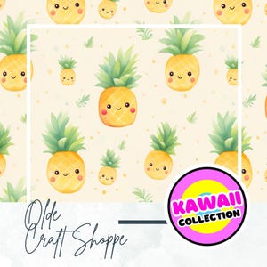 Archivo de patrón sin costuras, linda piña de acuarela de dibujos animados kawaii, fruta tropical hawaiana, papel digital, tela textil, guardería de bebé PNG