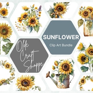 Watercolor Sunflower Clipart Bundle, PNG format with Transparent Background