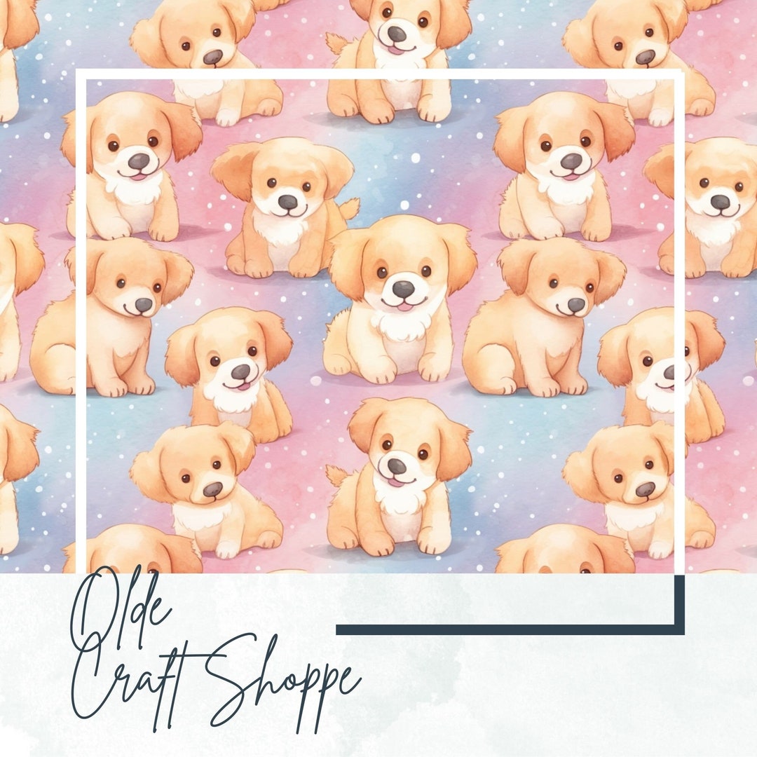 Seamless Pattern File, Watercolor Cute Puppies on Colourful Rainbow ...