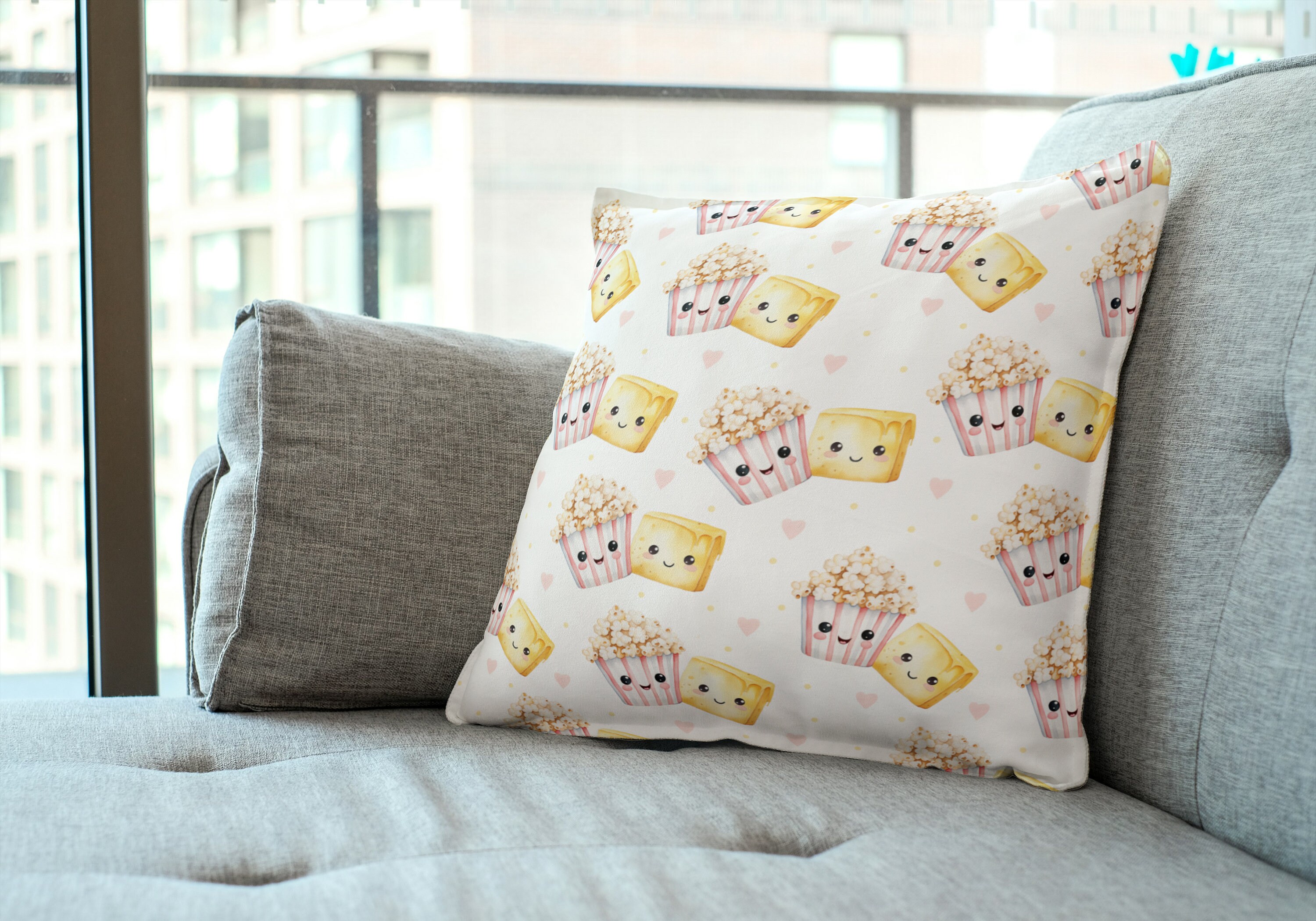 Watercolor Cute Kawaii Popcorn and Butter Seamless Pattern