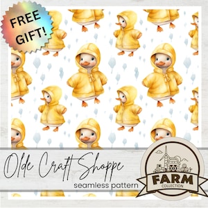 Seamless Repeating Pattern Tile File, Watercolor Cute Adorable Ducklings Wearing Yellow Raincoat, Digital Paper, JPG PNG PDF