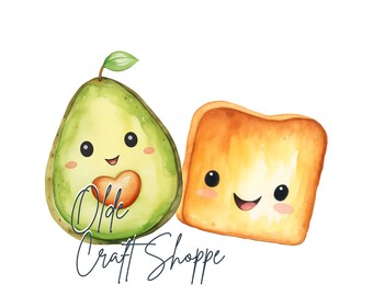 Cute Kawaii Avocado and Toast Transparent Background PNG, Clipart, Food Pairs Perfect Couple | PP011