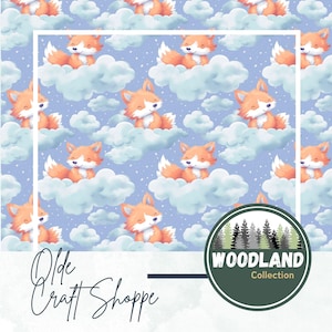 File di modello senza soluzione di continuità, acquerello pastello, volpe carina tra le nuvole, animale creatura del bosco, foresta, carta digitale, tessuto tessile, cameretta per bambini