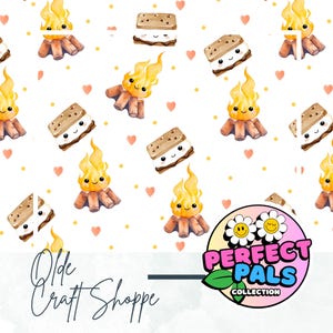 Seamless Repeating Pattern Tile File, Watercolor Cute Kawaii Smores and Campfire, Food Pairs, Perfect Couple, Cook, Chef, PNG, JPG | PP018