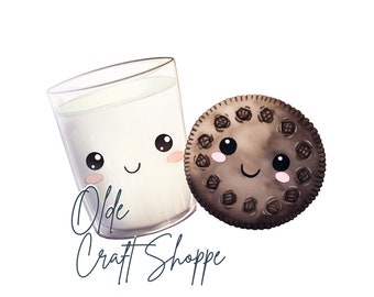 Cute Kawaii Milk and Cookies and Cream Transparent Background PNG, High Resolution, Clipart, Food Pairs Perfect Couple | PP002