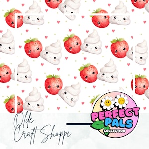 Fichier de carreaux à motif répétitif sans couture, aquarelle kawaii mignonne fraise et crème fouettée, couple parfait entre les aliments, papier numérique | PP015