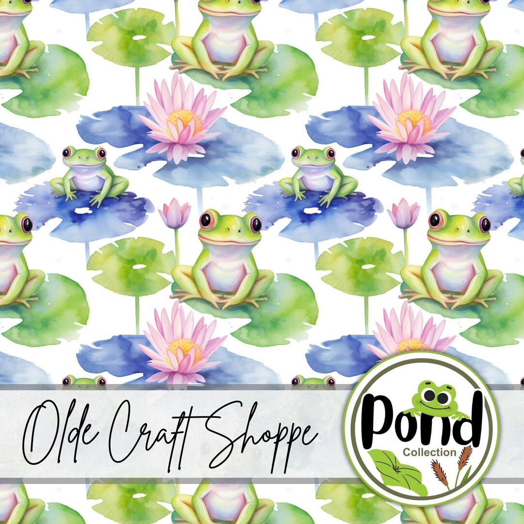 Watercolor Frogs on Lilypad in the Pond Seamless Pattern File, Wetlands ...