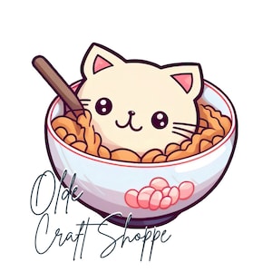 Tazón de fideos con gatitos de dibujos animados kawaii, fondo transparente PNG n.° 1, clipart, alta resolución, japonés / K015