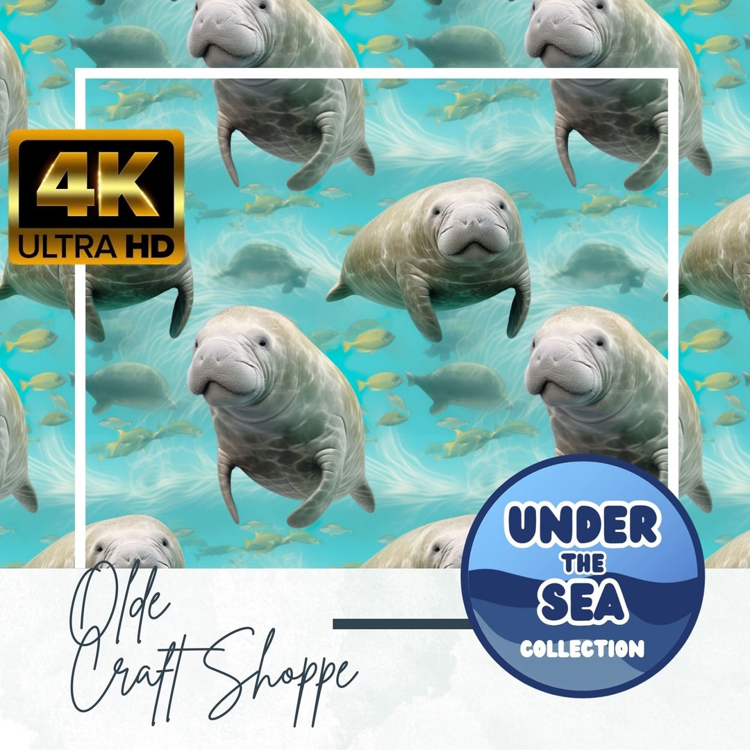 Seamless Pattern File, Photorealistic Manatees Swimming, Ocean Animals ...