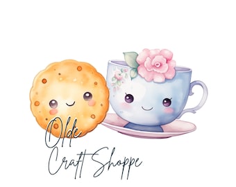 Cute Kawaii Tea and Biscuit Transparent Background PNG, Clipart, Food Pairs Perfect Couple | PP019