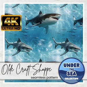 Seamless Repeating Pattern File, Photorealistic Sharks Swimming, Ocean Scene Animals Creatures, Digital Paper, Under the Sea, 4K, PDF PNG
