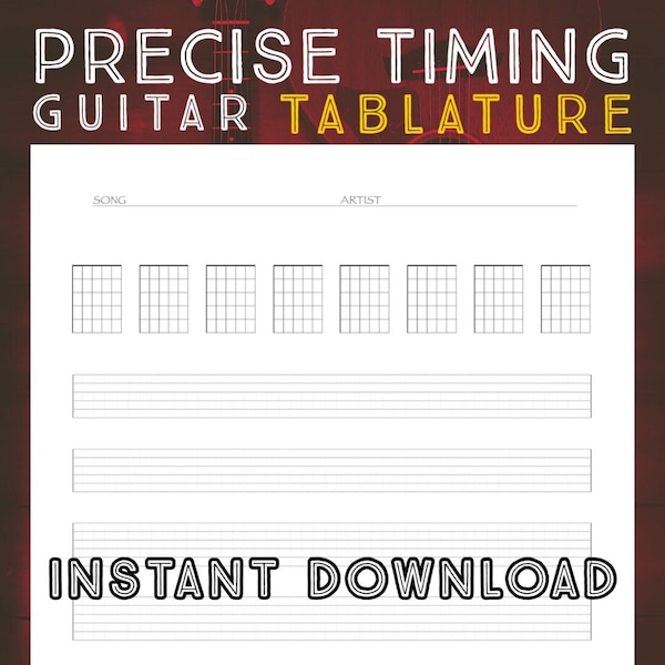 Precise Timing Guitar Tablature and Chords, Unique Guitar Tabs, Blank Chord Tablature, Printable Guitar Songbook, Song Journal PDF File