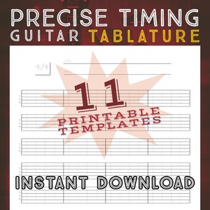 Precise Timing Guitar Tablature: 11 Time Signature Templates (PDF)