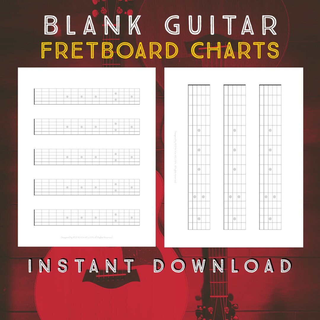 Blank 6string Guitar Fretboard Diagrams, Guitar Neck Charts, Two Blank 6string Guitar Fretboard Diagrams, Guitar Neck Charts, Two