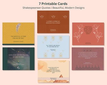Shakespeare-kaarten met citaten, set van 7, cadeau voor boekenliefhebbers, literair cadeau. AFDRUKBARE, DIGITALE DOWNLOAD