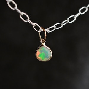 Ethiopian Opal 18k Solid Gold Heart Pendant Charm, Natural Ethiopian Opal Gold Gemstone Pendant | 10x7.5x4.5 MM | Gold Pendant for Her