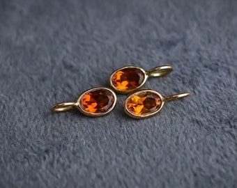 Citrine Oval 18k Solid Gold Charm Pendant, Natural Gemstone Handmade Gold Pendant, Citrine Jewelry for Her | 7x5x4 MM