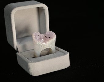 Natural Amethyst Druzy Agate Ring, Agate Geode Druzy Ring, Hand Carved Rare Druzy Jewelry Unisex Natural Gemstone Jewelry | Ring Size: US 6