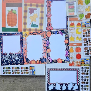 May include: A set of Halloween-themed printable craft paper frames with various designs, including pumpkins, skeletons, bats, and ghosts. The frames are surrounded by stickers with Halloween-themed images, such as pumpkins, bats, ghosts, and candy corn.
