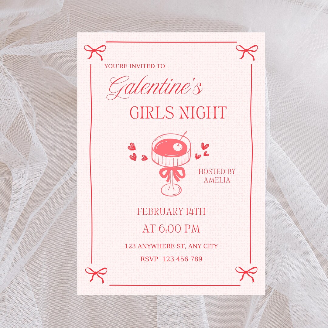 Galentine's Girls Night Invitation | Pink & Red Galentines Invite ...