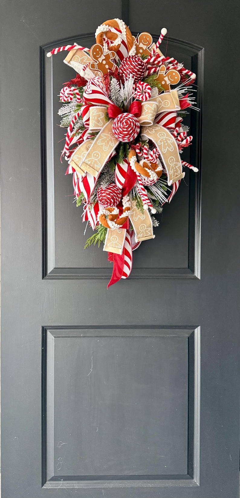 Gingerbread Christmas Door Swag | Candy Cane Wreath - Etsy