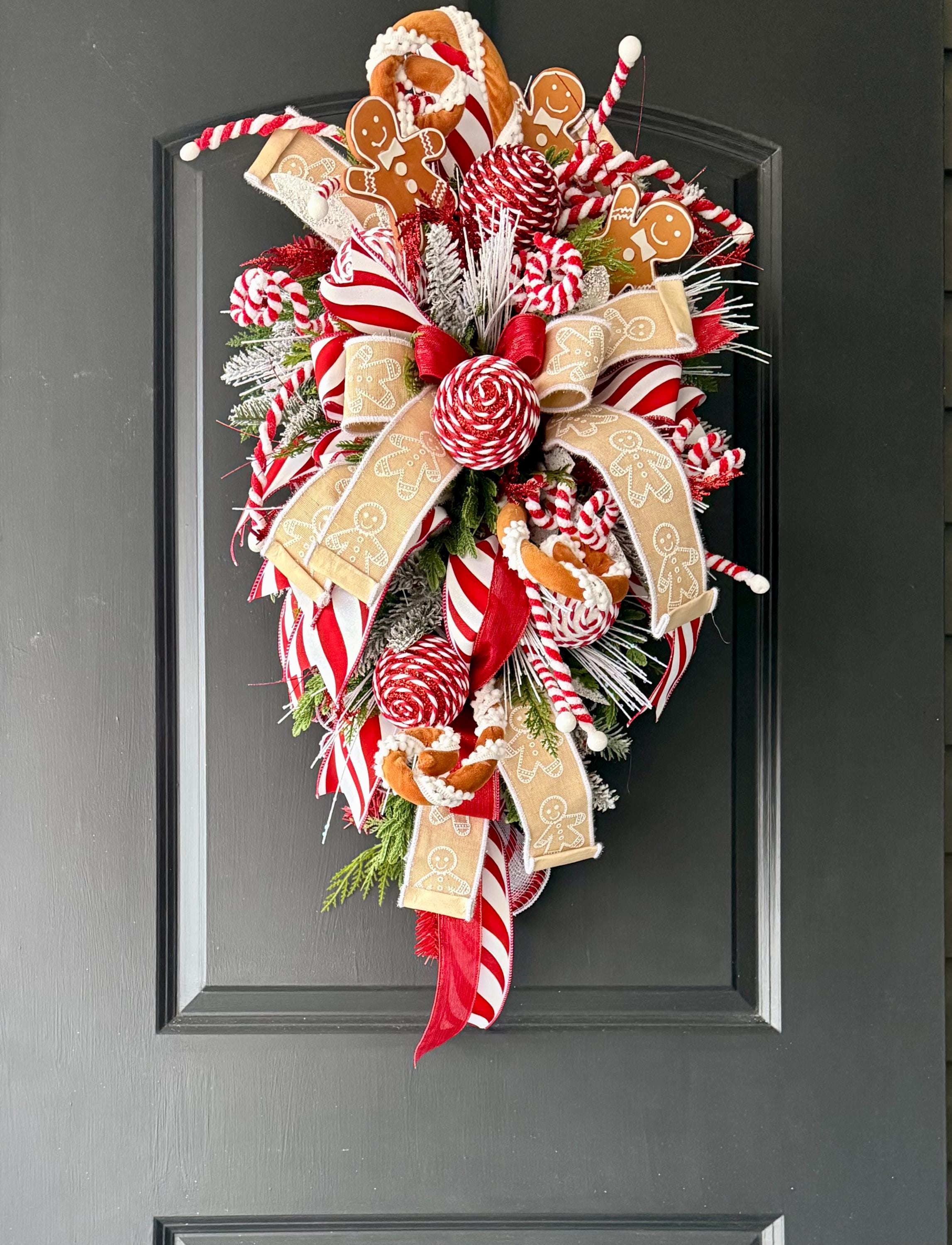 Gingerbread Christmas Door Swag | Candy Cane Wreath - Etsy