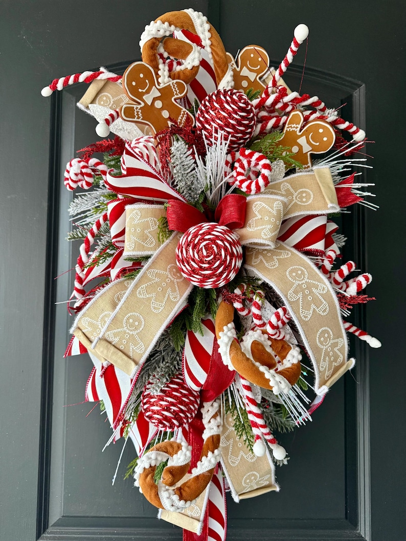 Gingerbread Christmas Door Swag | Candy Cane Wreath - Etsy
