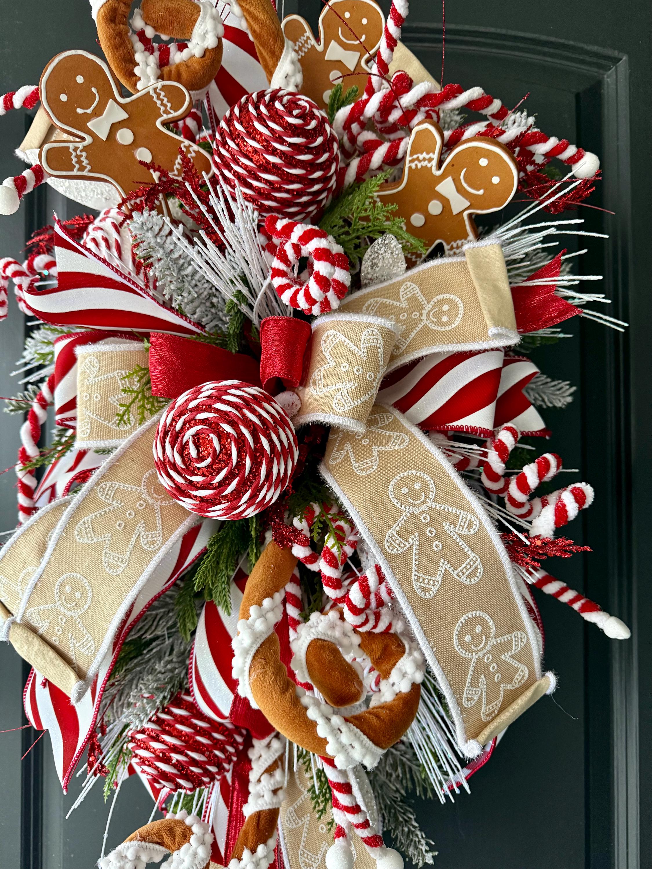 Gingerbread Christmas Door Swag | Candy Cane Wreath - Etsy