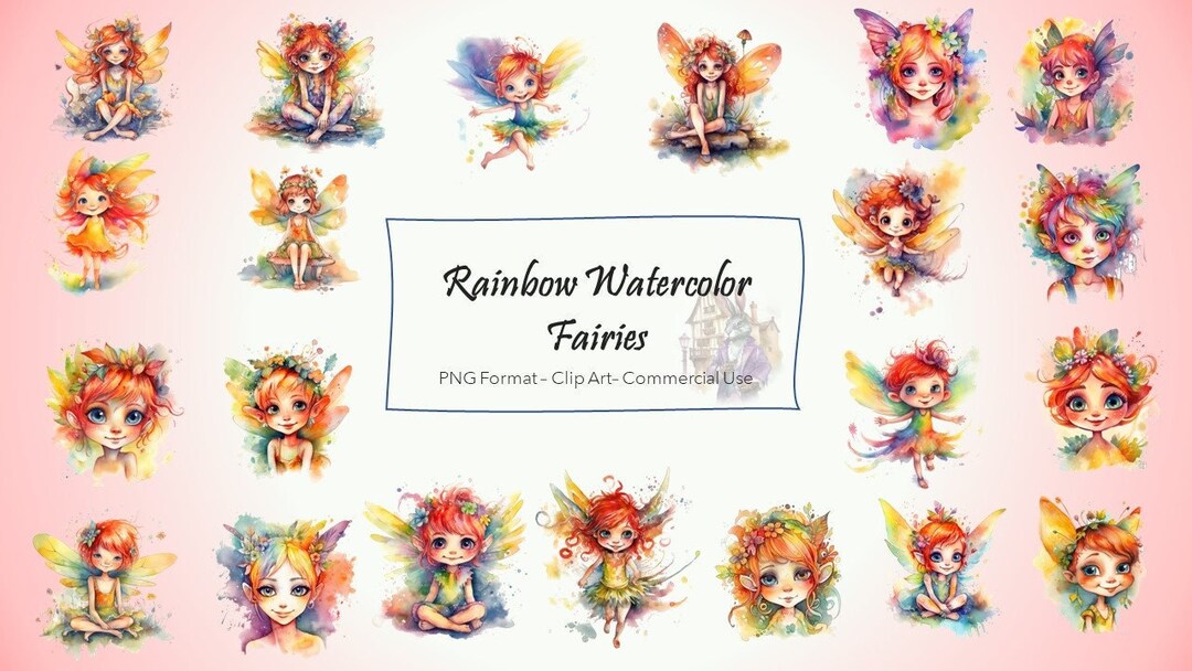 Rainbow Watercolor Fairy Clipart - Pastel Fairy Fantasy in PNG Format ...
