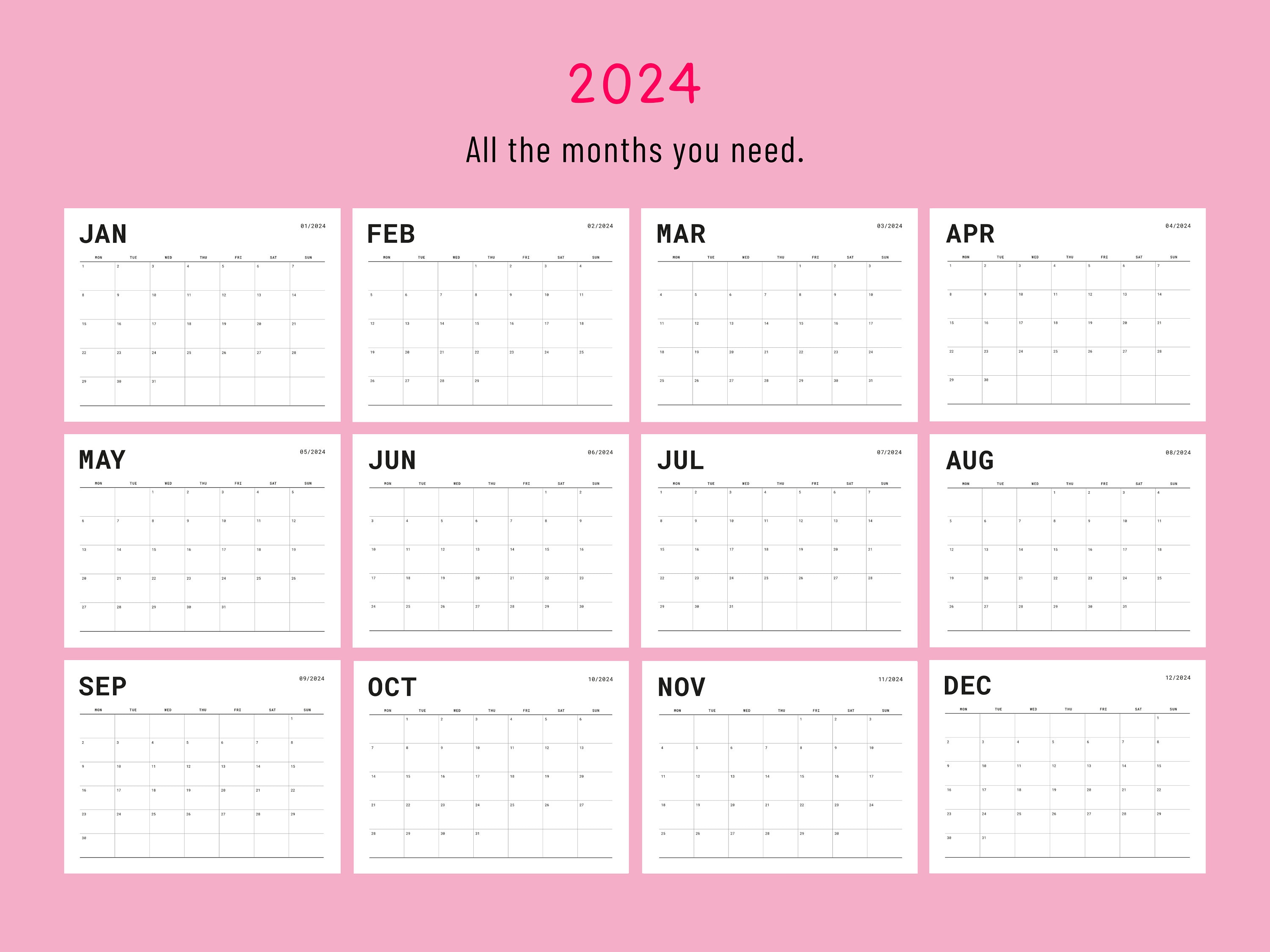 Printable Calendar 2024 Printable Monthly Planner 2024 Minimalist ...