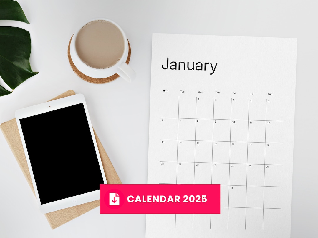 Minimal Printable Monthly Planner 2025, Month at a Glance 2025 Calendar ...