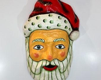 Vintage Santa Face - Large Size - Paper Mache - Wall decor - Handmade Holiday Decor 19"