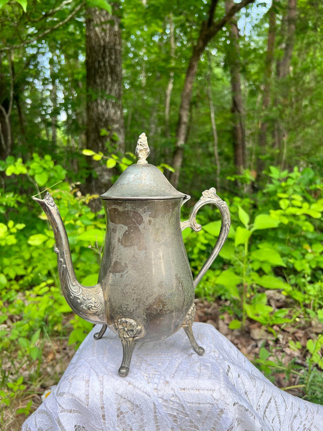 Vintage Silverplated Metal Teapot With Floral Patterns Etsy